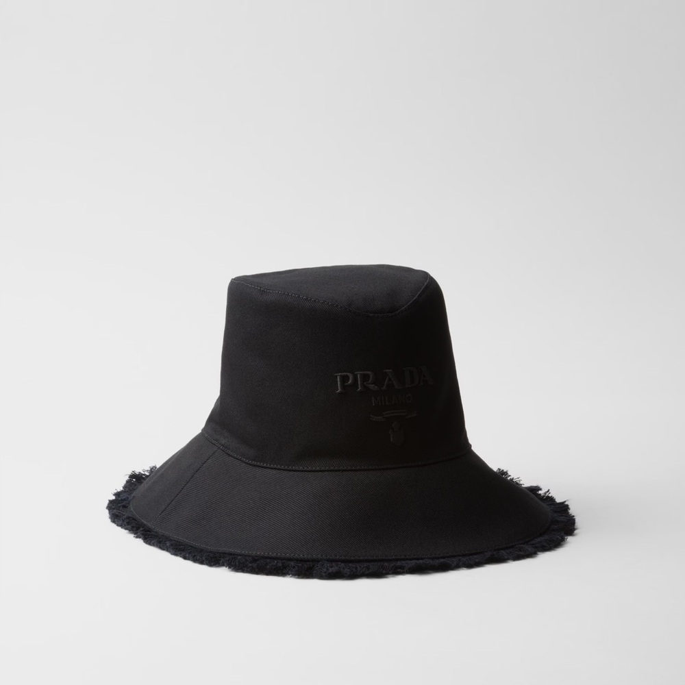 NWT Prada Black Wide-Brimmed Drill Bucket Hat, size M